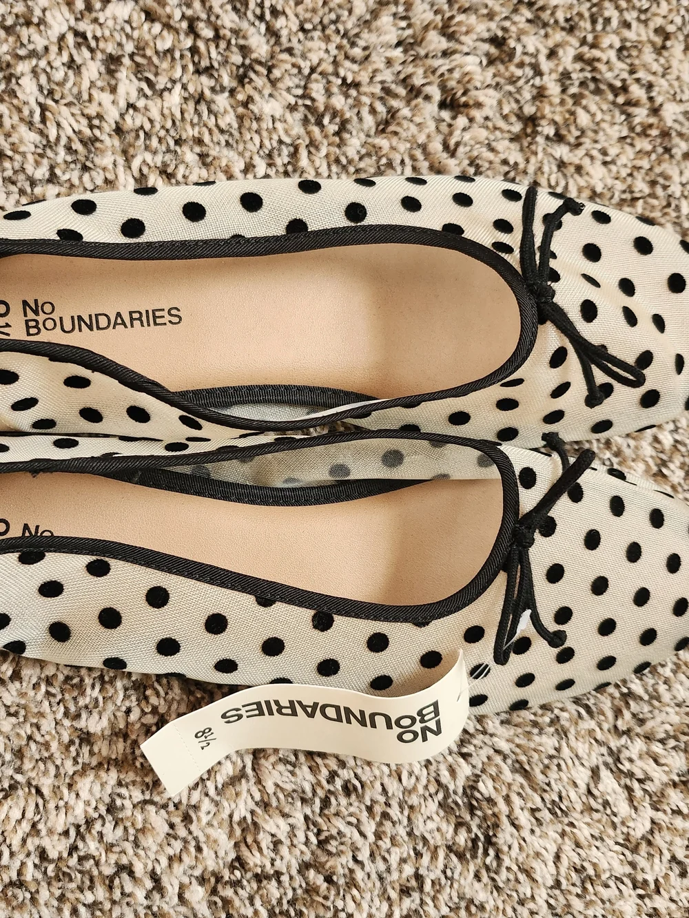 No Boundaries Black Polka Dot Ballet Flats - Cream Base
